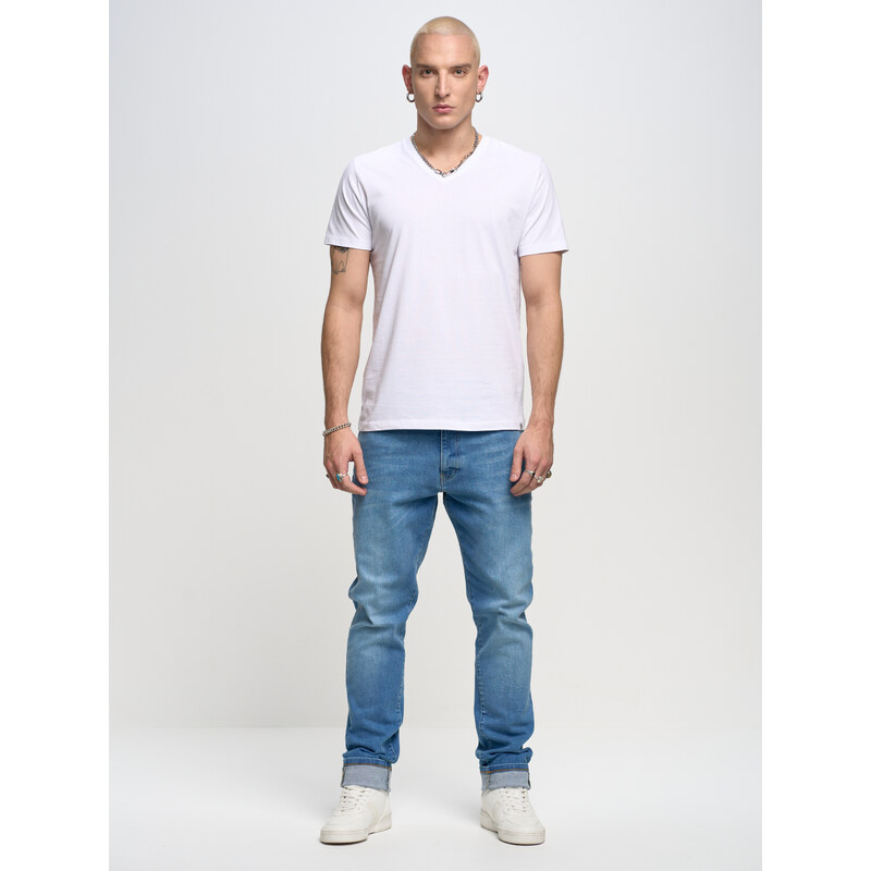 Big Star Man's V_neck_ss T-shirt 152540 Cream-101