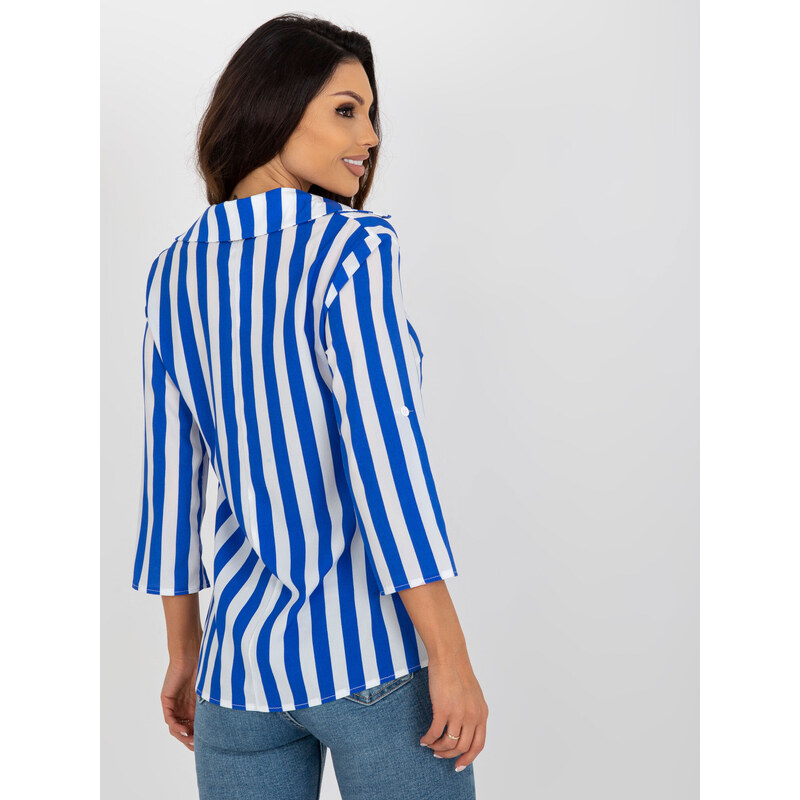 Fashionhunters Modro-bílá košilová halenka s 3/4 rukávy