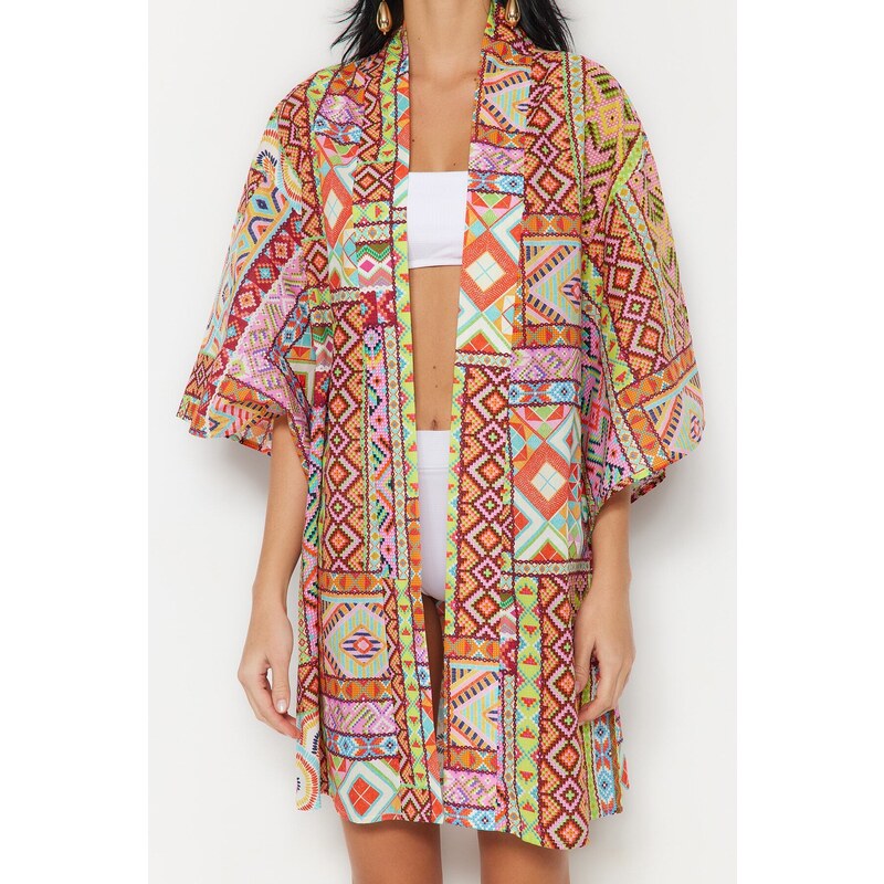 Trendyol Ethnic Pattern Mini Woven 100% Cotton Kimono & Kaftan