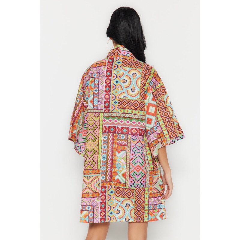 Trendyol Ethnic Pattern Mini Woven 100% Cotton Kimono & Kaftan