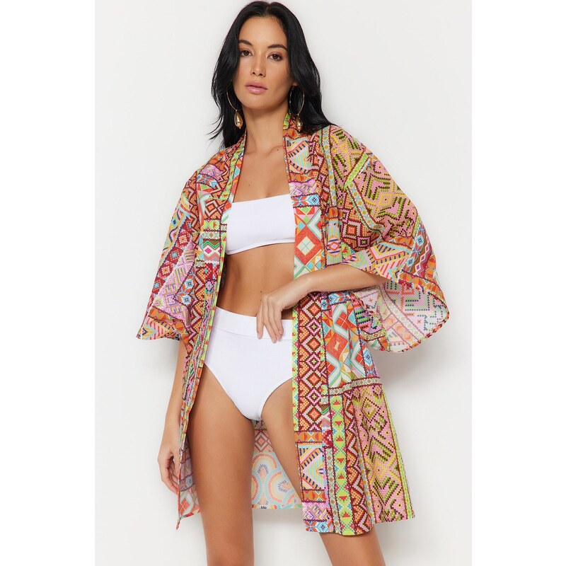 Trendyol Ethnic Pattern Mini Woven 100% Cotton Kimono & Kaftan