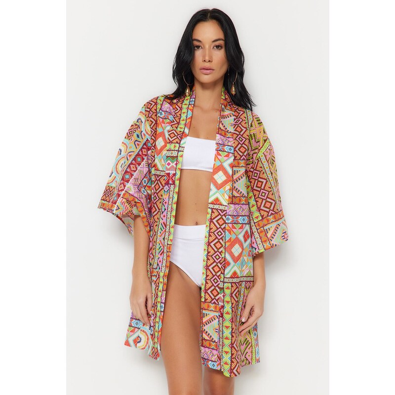 Trendyol Ethnic Pattern Mini Woven 100% Cotton Kimono & Kaftan