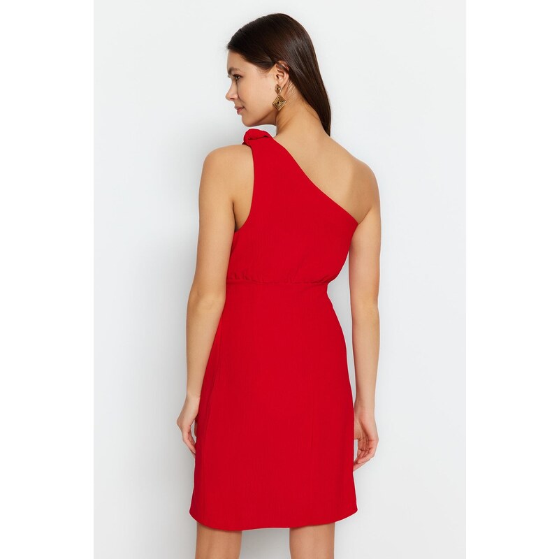 Trendyol červené dvouřadé tkané uzlové detailní tkané šaty