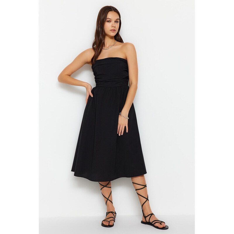 Trendyol Black A-Cut Ribbed Detailed Poplin Woven Dress 115740402