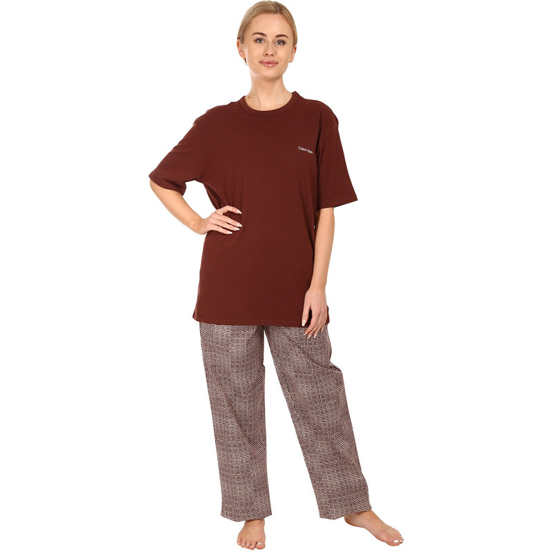 Dámské pyžamo Calvin Klein hnědé (QS6976E-CD1)