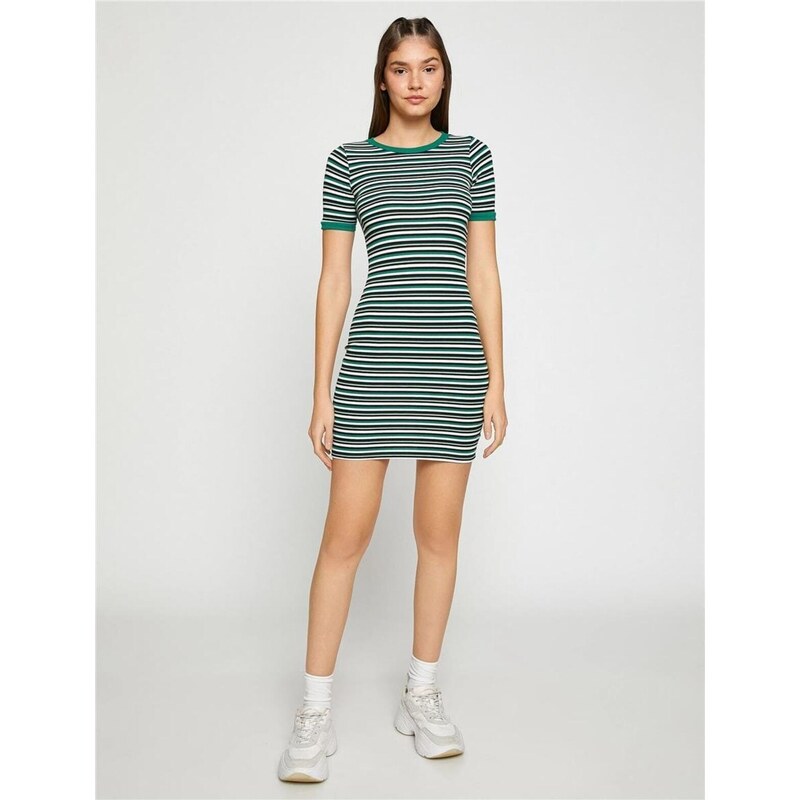 Koton 3sal80003ik Dívčí Viskóza Dres Green Striped 8s1