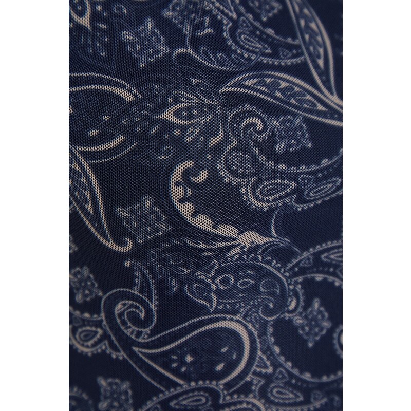 Trendyol Navy Blue Halterneck Printed Tulle Midi Dress