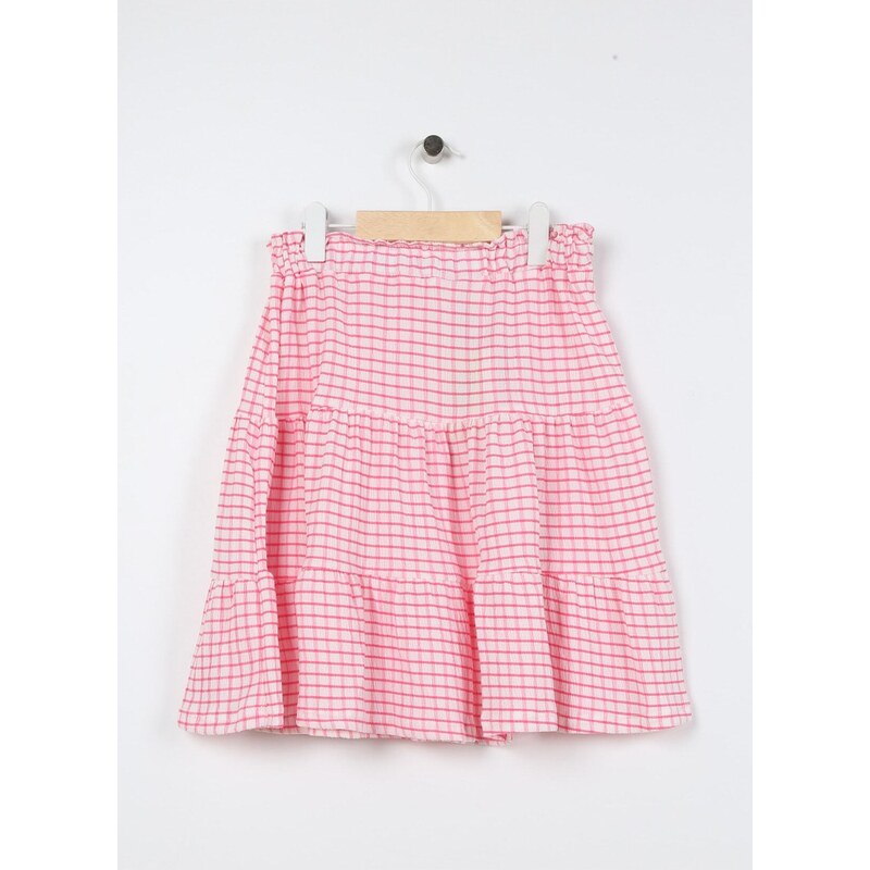 Koton Elastic Waist Regular Pink Gingham Square Short Girl Skirt 3kg7009ak