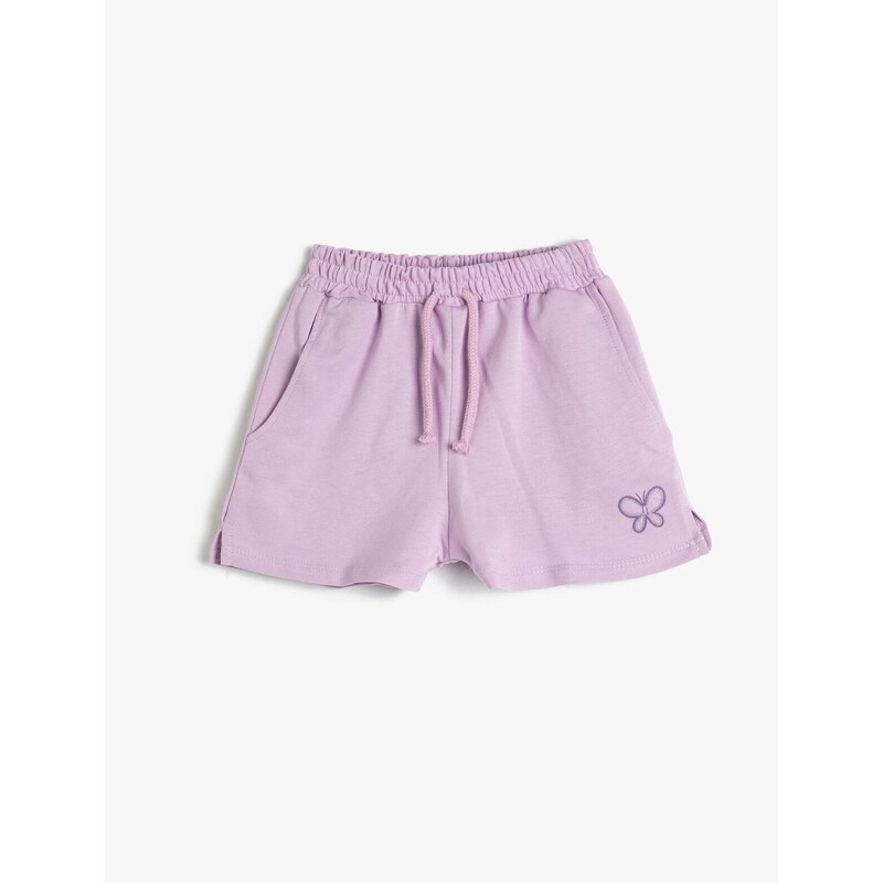 Koton Shorts with Tie Waist Elastic Pocket, Butterfly Print Detailed.