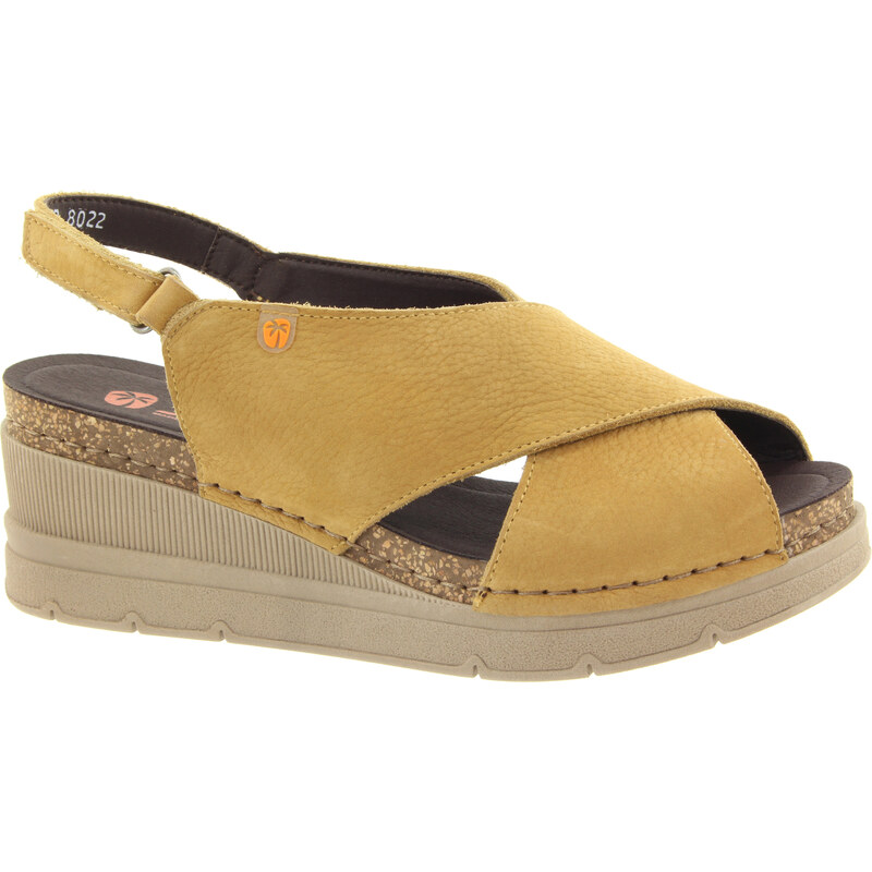 JUNGLA Dámské žluté kožené sandály na klínku 8022-ALBERO-255
