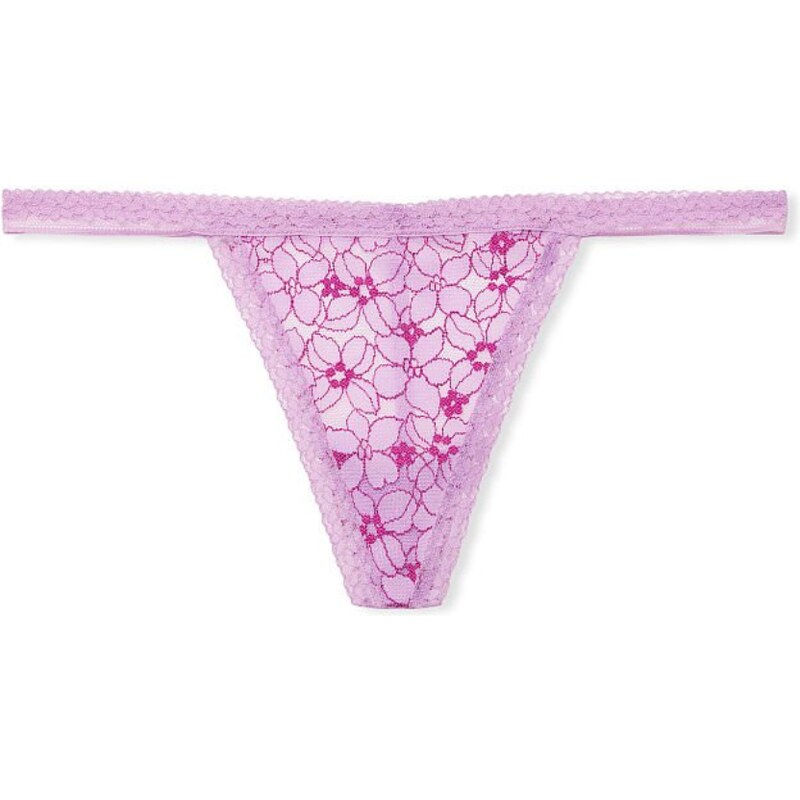Victoria's Secret růžové krajkové tanga kalhotky Floral Lace V-string Panty