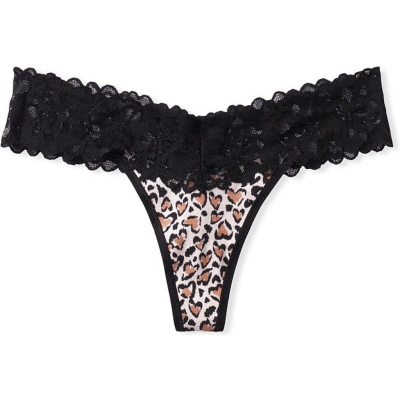 Victoria's Secret leopardí bavlněné tanga kalhotky s krajkovým pasem Lace Waist Cotton Thong Panty