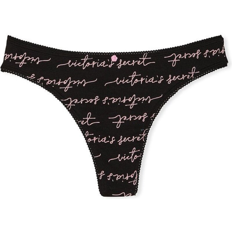 Victoria's Secret černé bavlněné tanga kalhotky Cotton Thong Panty