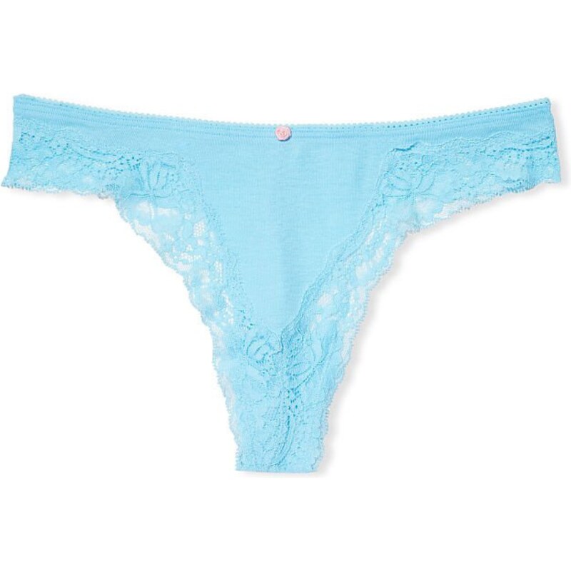 Victoria's Secret modré bavlněné tanga kalhotky Cotton Thong Panty
