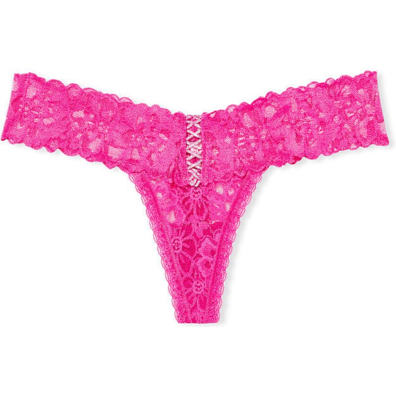 Victoria's Secret růžové krajkové tanga kalhotky Lacie Lace-Up Thong Panty