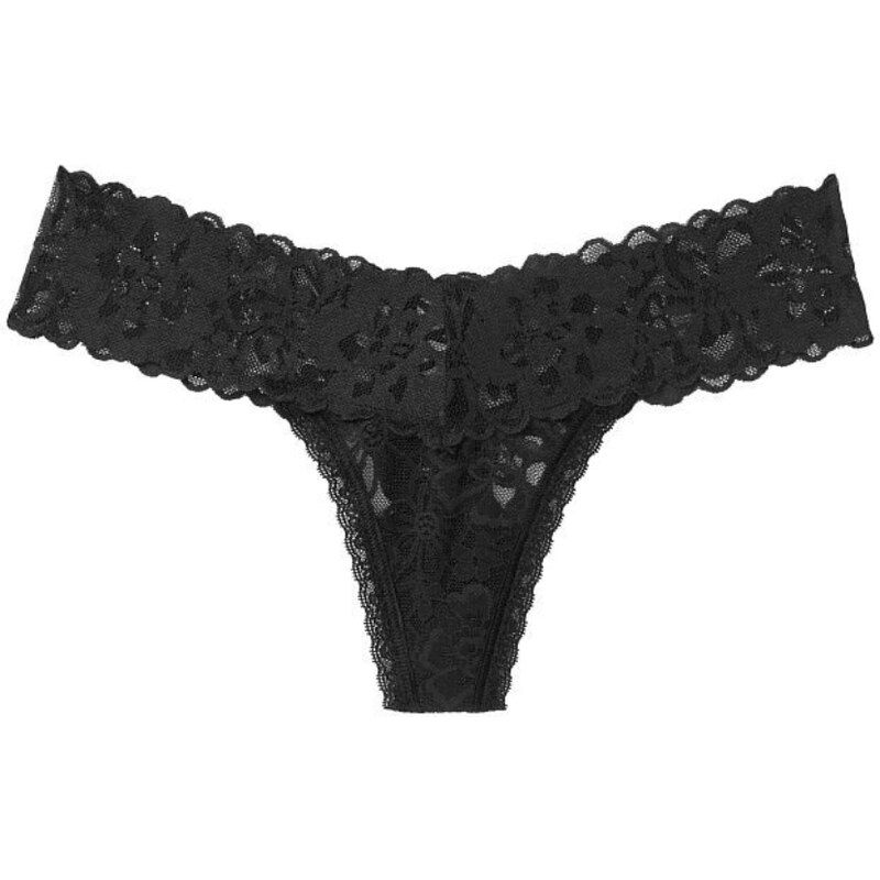 Victoria's Secret černé krajkové tanga kalhotky Lacie Lace-Up Thong Panty