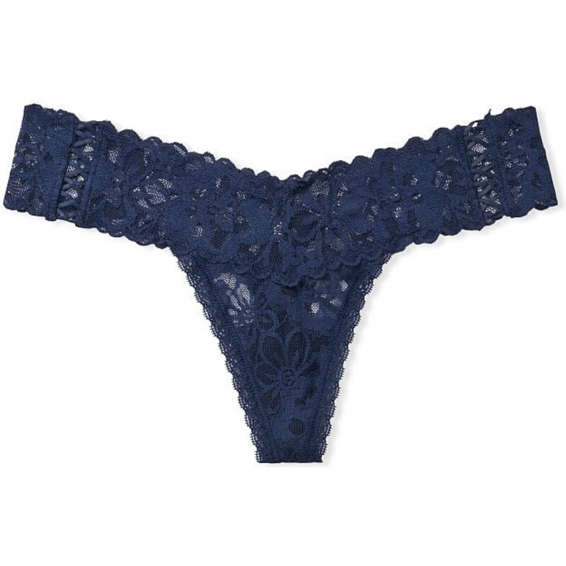Victoria's Secret modré krajkové tanga kalhotky Lacie Lace-Up Thong Panty