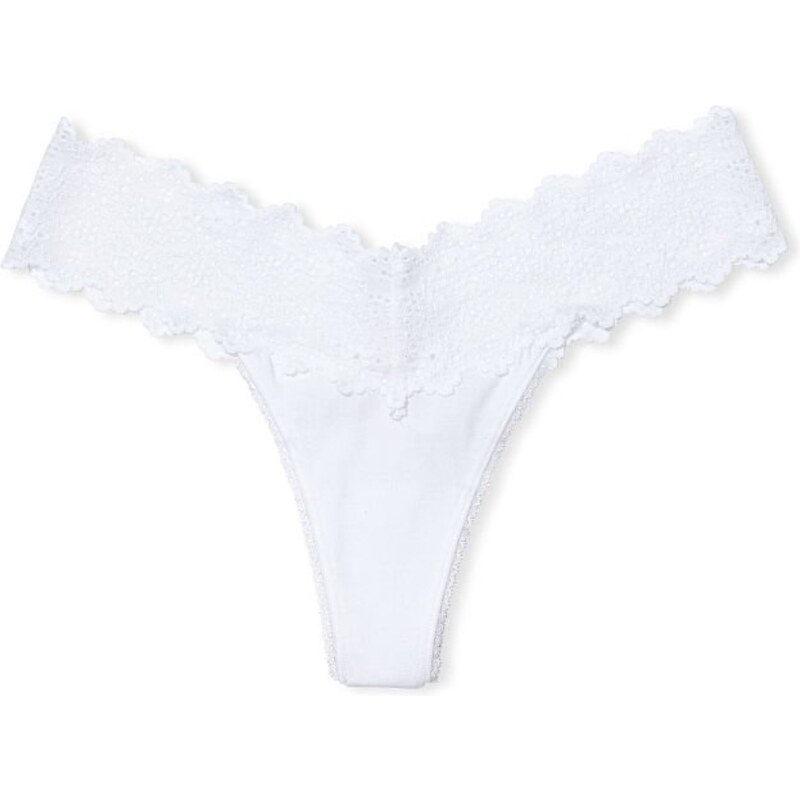 Victoria's Secret bílé bavlněné tanga kalhotky s krajkovým pasem Eyelet