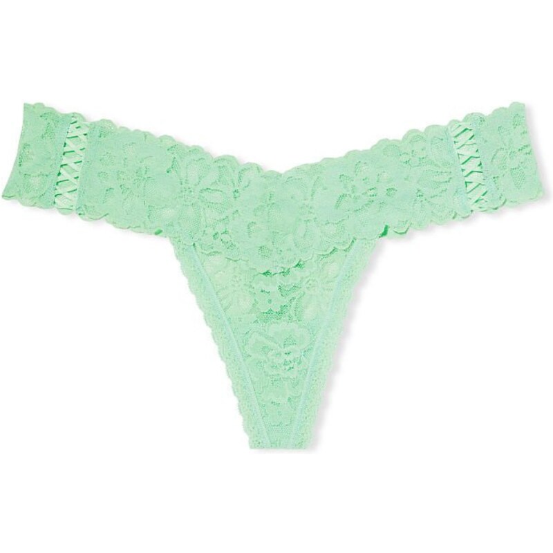 Victoria's Secret světle zelené krajkové tanga kalhotky Lacie Lace-Up Thong Panty