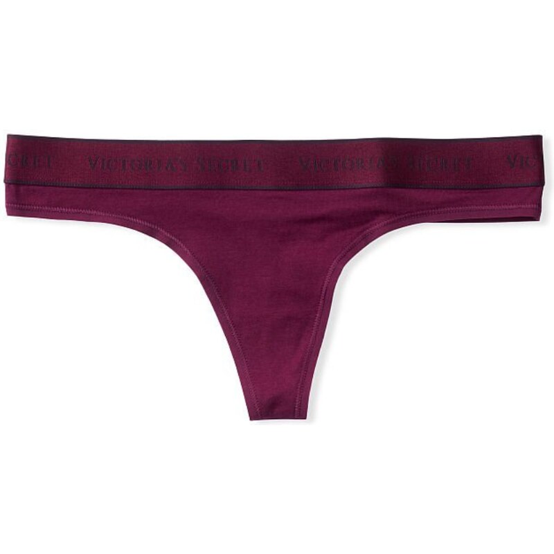 Victoria's Secret vínové bavlněné tanga kalhotky s logem Logo Cotton Thong Panty