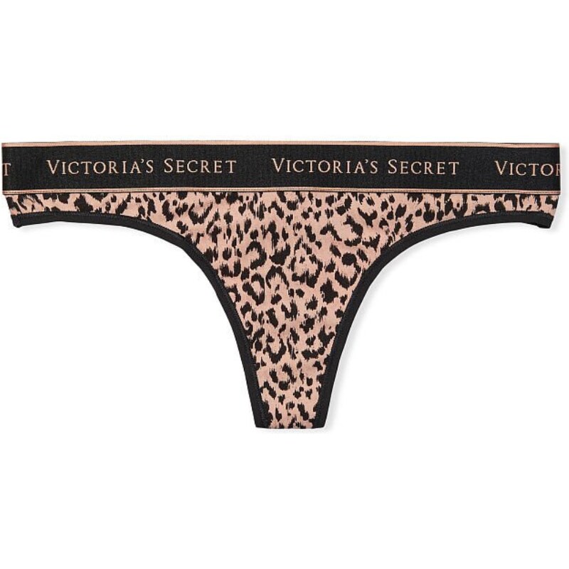 Victoria's Secret leopardí bavlněné tanga kalhotky s logem Logo Cotton Thong Panty