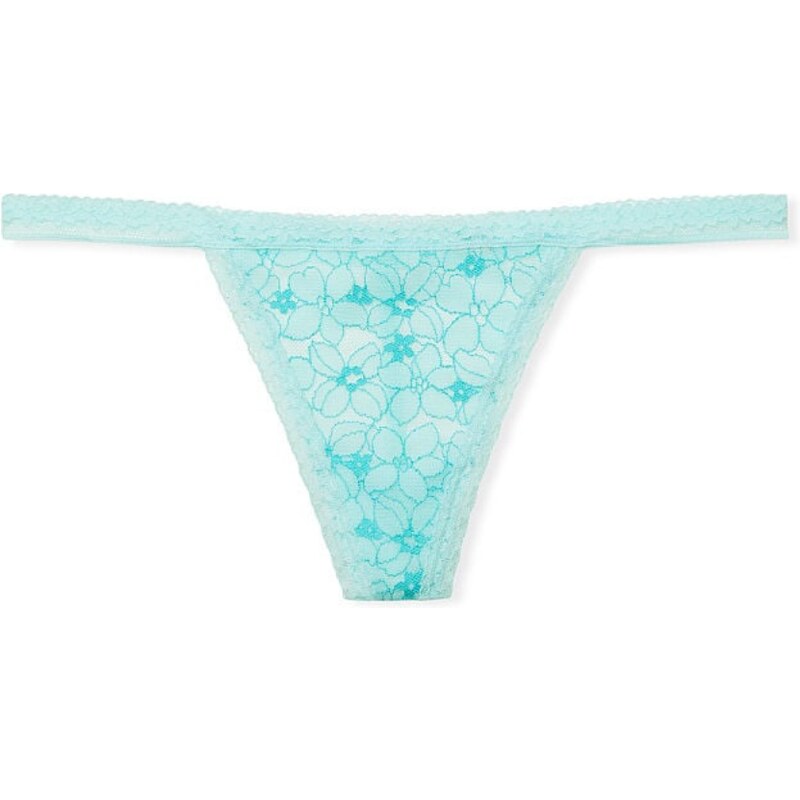 Victoria's Secret tyrkysové krajkové tanga kalhotky Floral Lace V-string Panty