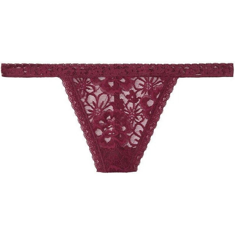 Victoria's Secret vínové krajkové tanga kalhotky Lacie V-String Panty