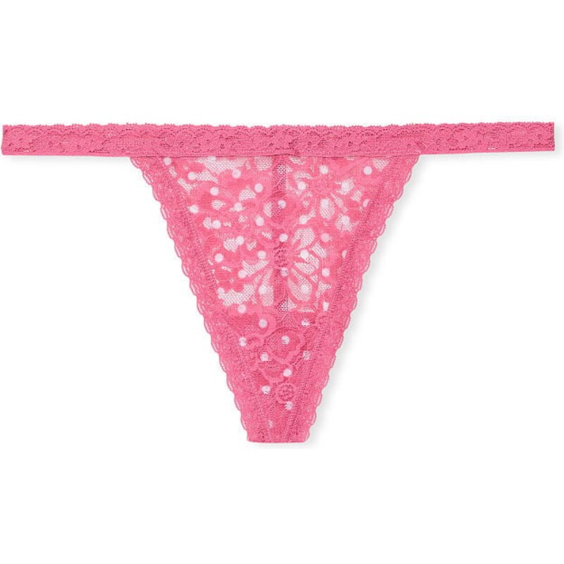 Victoria's Secret růžové krajkové tanga kalhotky Lacie V-String Panty