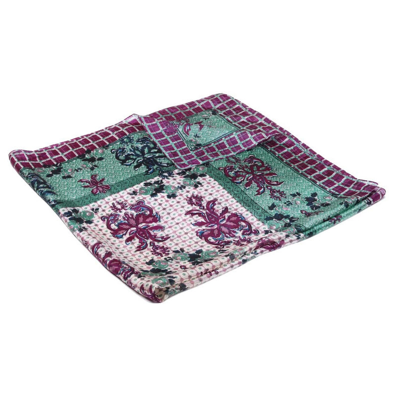 Pranita Hedvábný šátek s potiskem se šedozelenou a tmavě fialovou