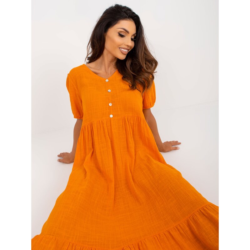 Fashionhunters Oranžové bavlněné volánové šaty Eseld OCH BELLA