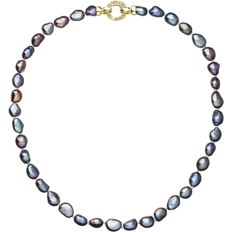 EVOLUTION GROUP Perlový náhrdelník z pravých říčních perel modrý 22027.3 peacock