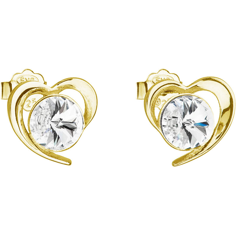 Pozlacené stříbrné náušnice pecka s krystaly Swarovski bílé