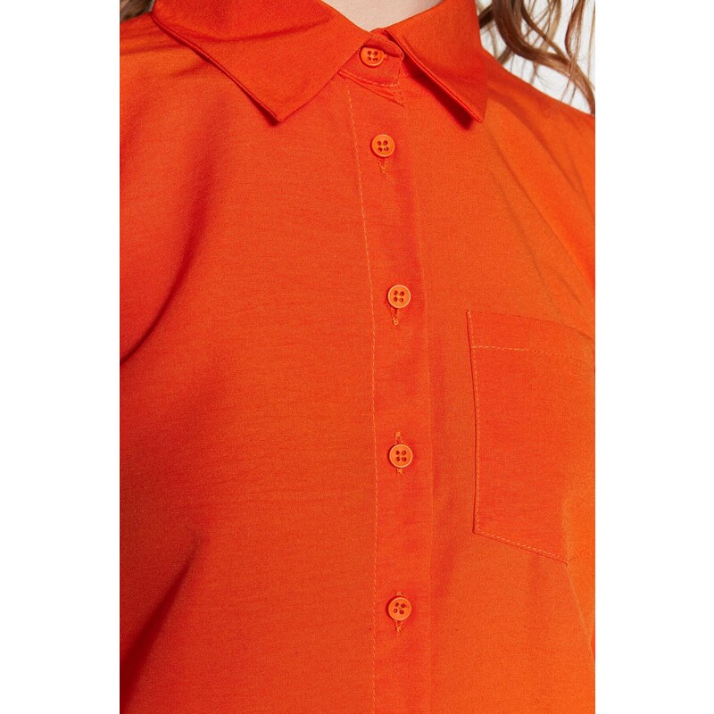 Trendyol Orange Basic Woven Cotton Shirt with Pocket