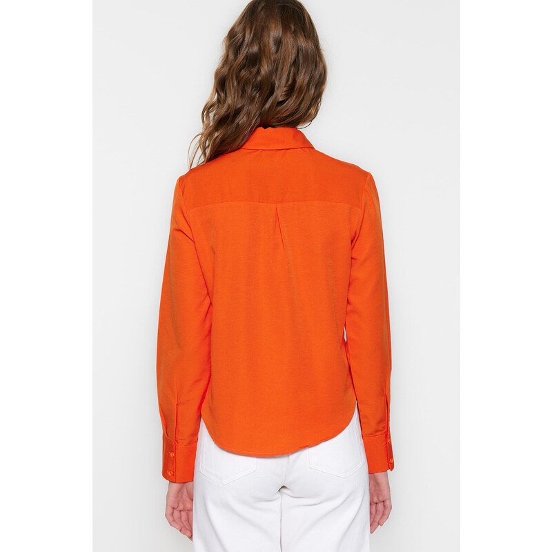 Trendyol Orange Basic Woven Cotton Shirt with Pocket