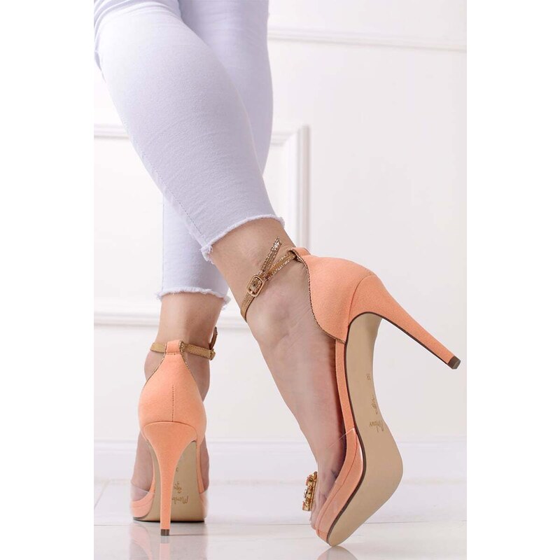 Menbur Oranžovo-transparentní sandály na tenkém podpatku Pavo