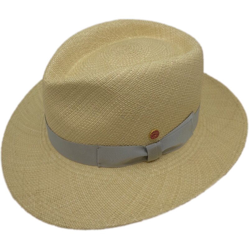 Luxusní panamský klobouk Fedora Bogart s šedou stuhou - ručně pletený, UV faktor 80 - Ekvádorská panama - Mayser Colmar