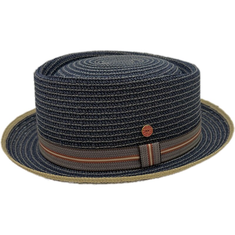 Modrý porkpie klobouk od Mayser Andy - vícebarevná stuha