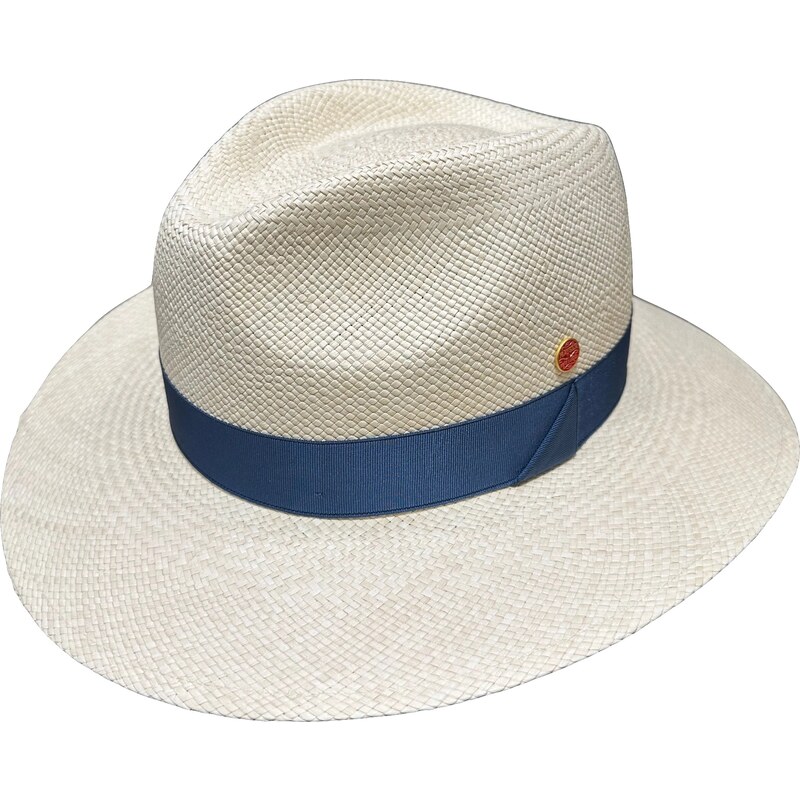 Luxusní panamský klobouk Fedora s modrou stuhou - ručně pletený, UV faktor 80 - Ekvádorská panama - Mayser Gedeon