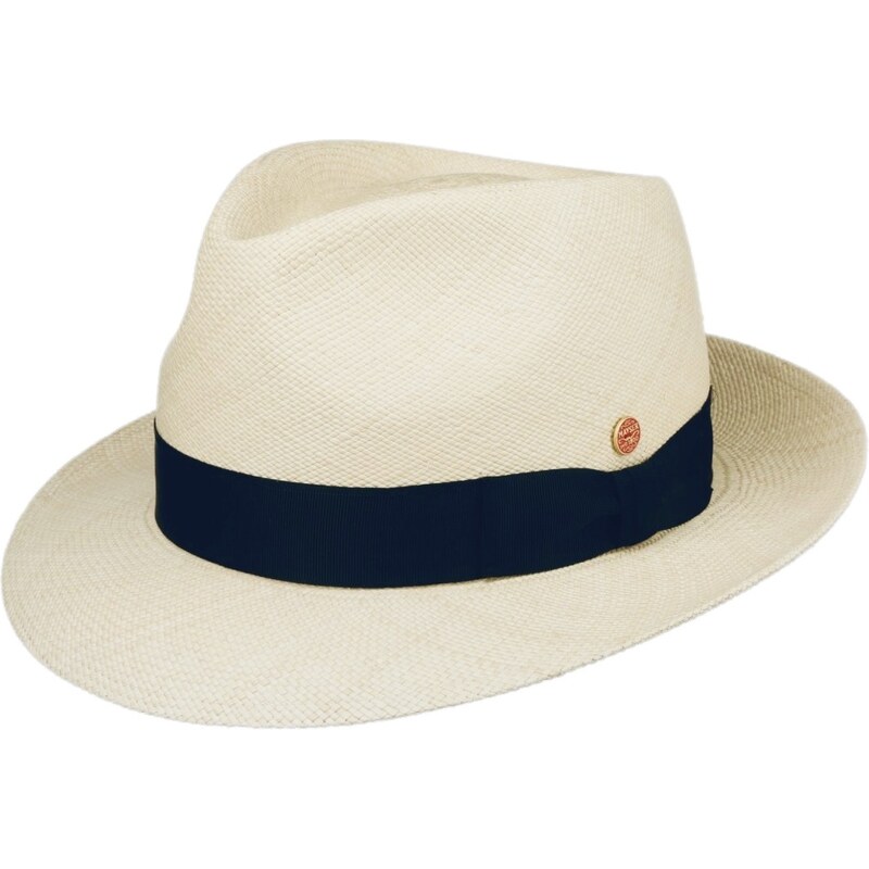 Exkluzívní panamský klobouk Fedora Bogart s modrou (navy) stuhou - ručně pletený, UV faktor 80 - Ekvádorská panama - Mayser Manuel