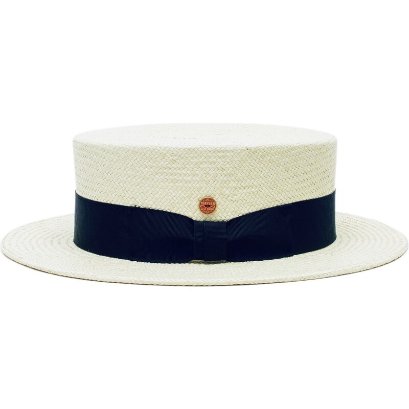 Letní slaměný boater klobouk s tmavěmodrou stuhou - panamský klobouk - Gondolo Panama Mayser