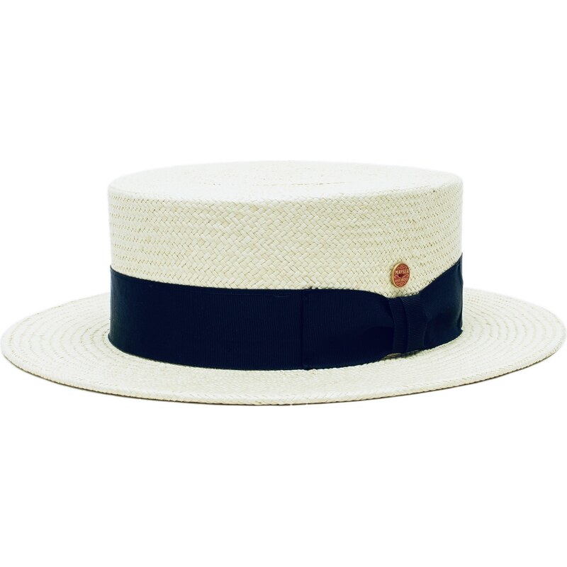 Letní slaměný boater klobouk s tmavěmodrou stuhou - panamský klobouk - Gondolo Panama Mayser