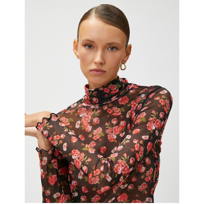 Koton Crop Floral See-through T-Shirt