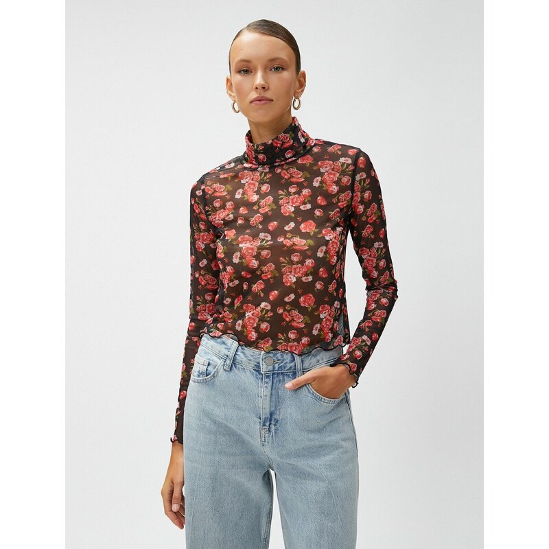 Koton Crop Floral See-through T-Shirt