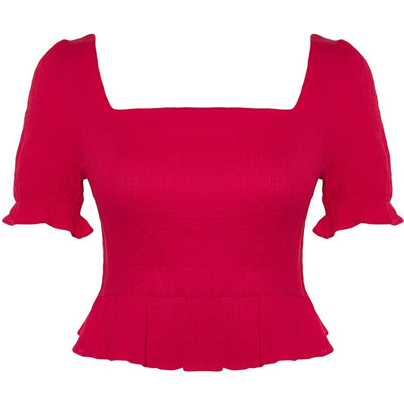 Trendyol Curve Red Woven Square Neck Blouse