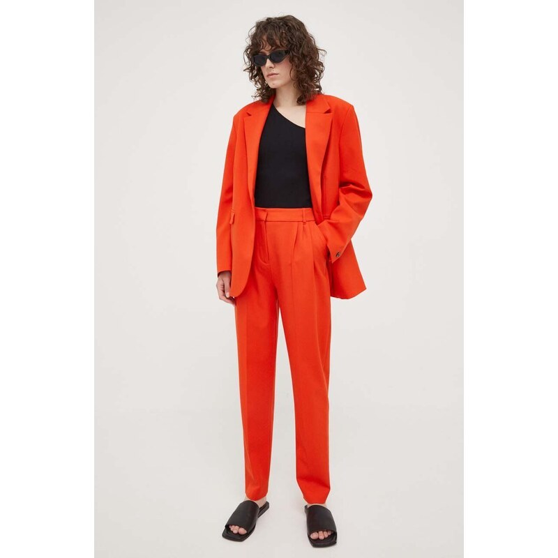 Kalhoty Samsoe Samsoe dámské, oranžová barva, jednoduché, high waist