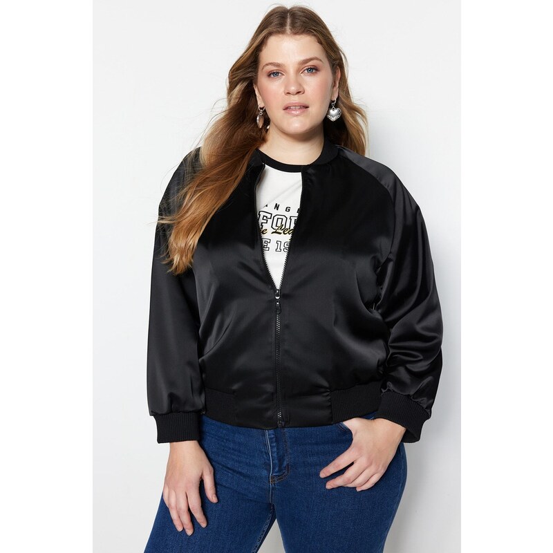Trendyol Curve černá tkaná bomber bunda na zip 107057015