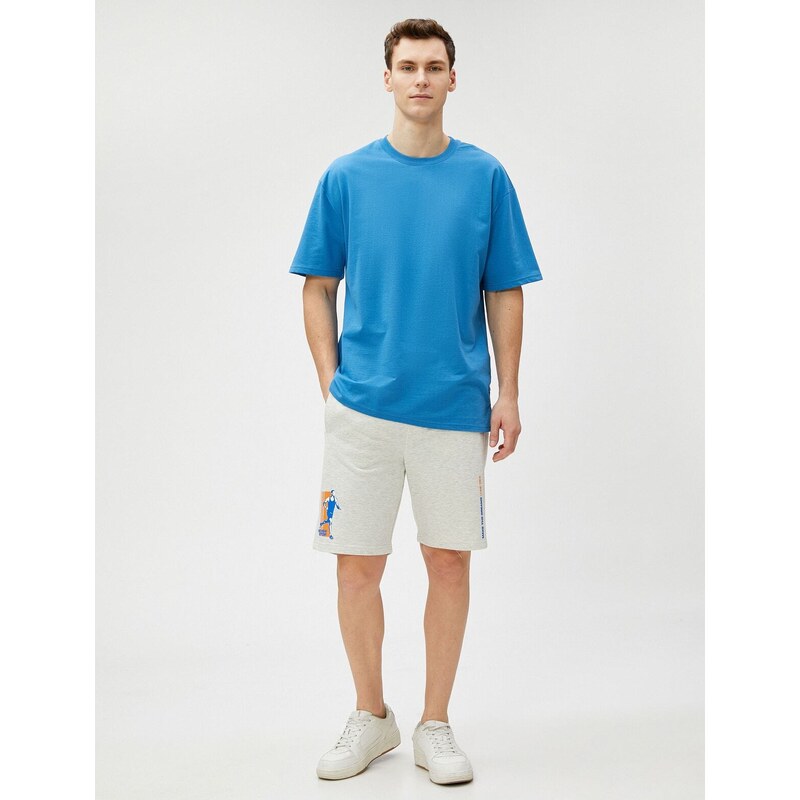 Koton Basketball Printed Shorts with Lace-Up Waist, Slim Fit with Pockets.