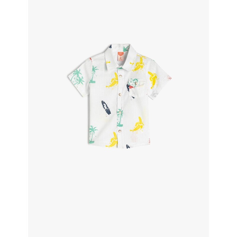 Koton Shirt Short Sleeved with Cap Pocket Detail Printed Cotton