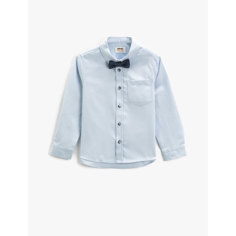 Koton Shirt with Bow Tie Long Sleeves, Patch Detail on the Elbows, One Pocket.