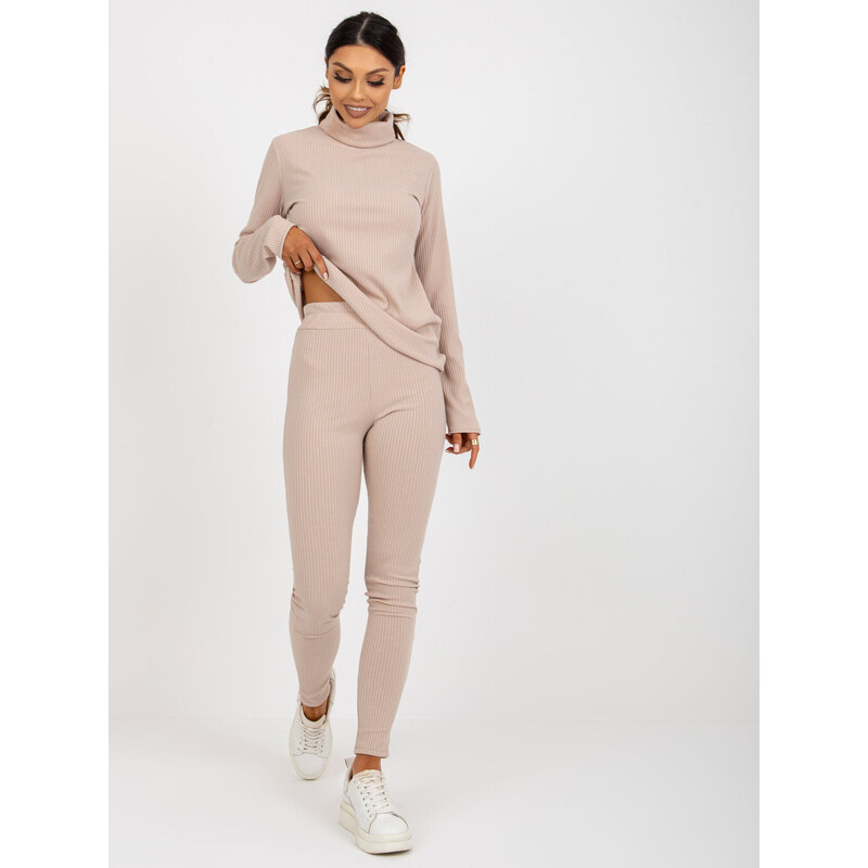 Fashionhunters Béžové legíny ze soupravy